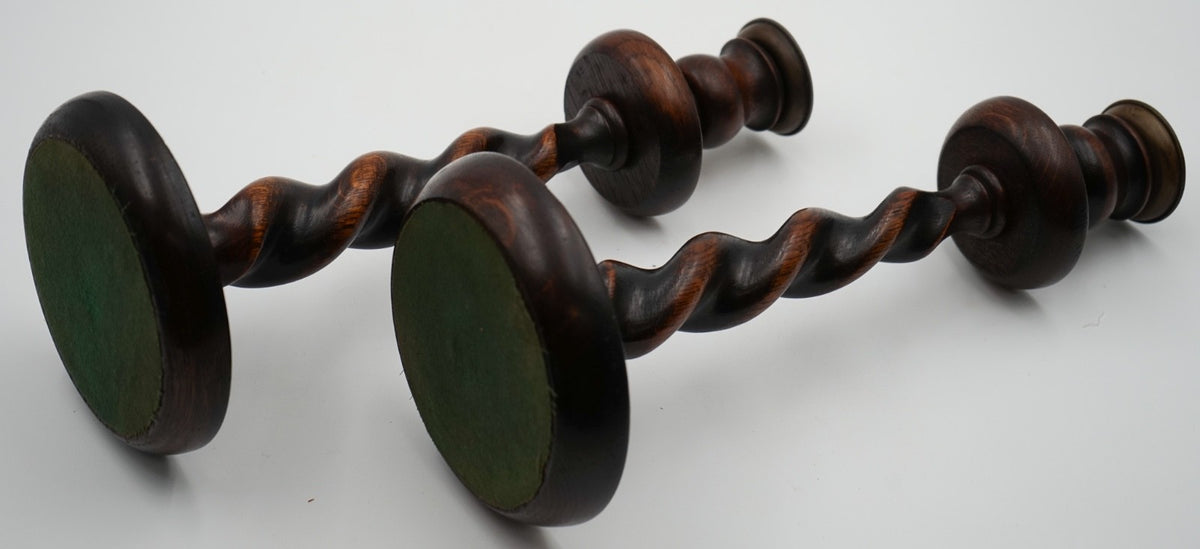 EARLY ViCTORIAN PAIR OF ENGLISH OAK BARLEY TWIST CANDLE STICKS (3)