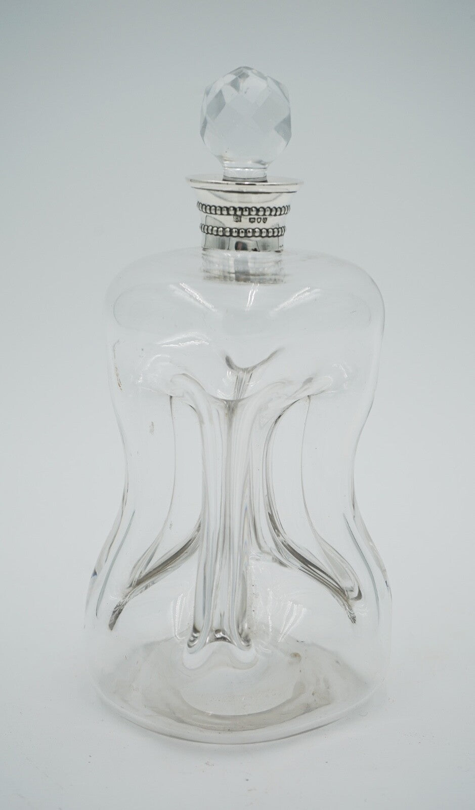 ANTIQUE 1891 WILLIAM HUTTON & SONS LONDON STERLING SILVER COLLAR PINCH DECANTER