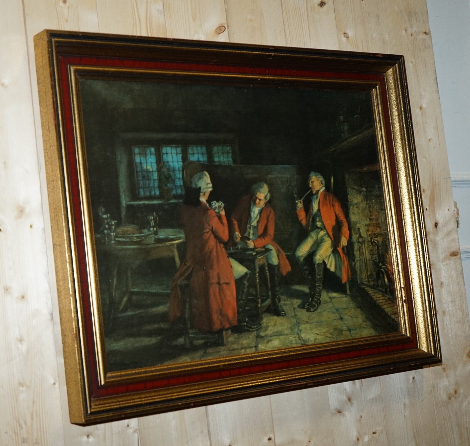 OIL PAINTING IN MANNER OF F.M.  BENNETT ''GREAT CONTENT' RED AND GOLD FRAME