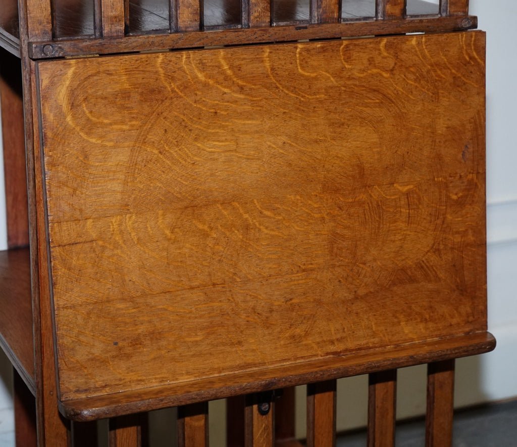 ANTIQUE SUBSTANTIAL OAK REVOLVING BOOKCASE WITH FOLDING READING STAND