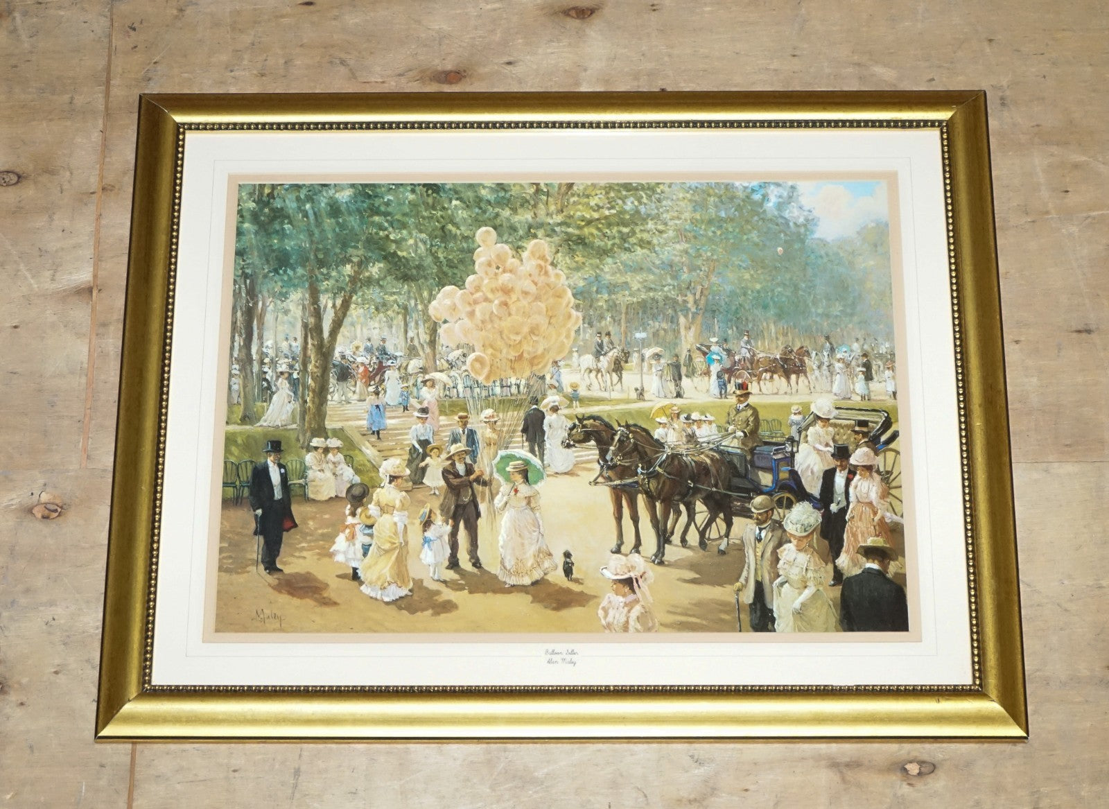 VINTAGE PRINT PAINTING ''BALLOON SELLER'' BY ALAN MALEY 64 X 79 CM