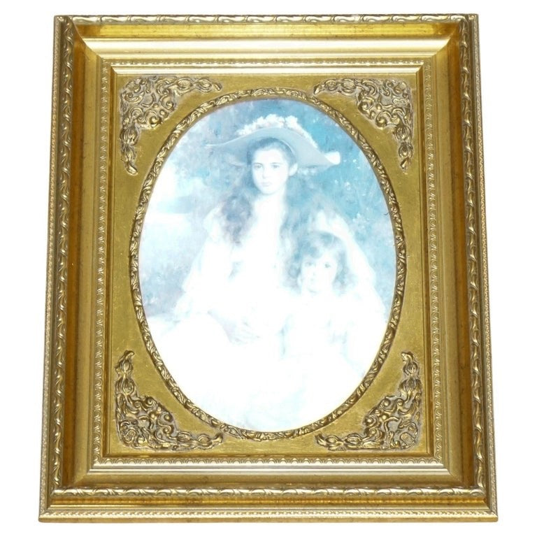VINTAGE VICTORIAN STYLE PRINT TWO SISTERS POSING GITLED FRAME 52 X 42 CM