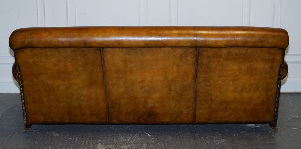 ENGLISH RESTORED HAND DYED LEATHER TWO TO THREE SEATER SOFA