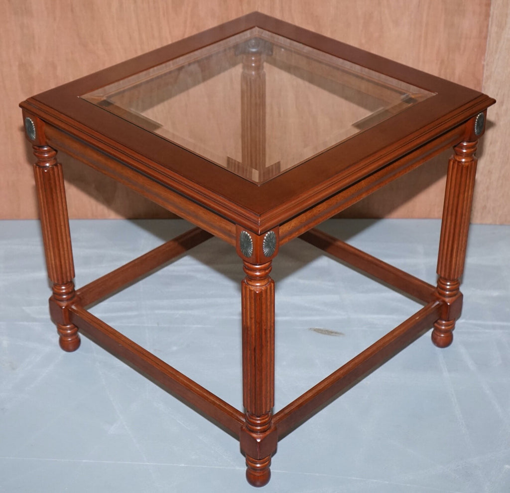 PAIR OF BEAUTIFUL WOODEN SIDE TABLES WITH GLASS TOP