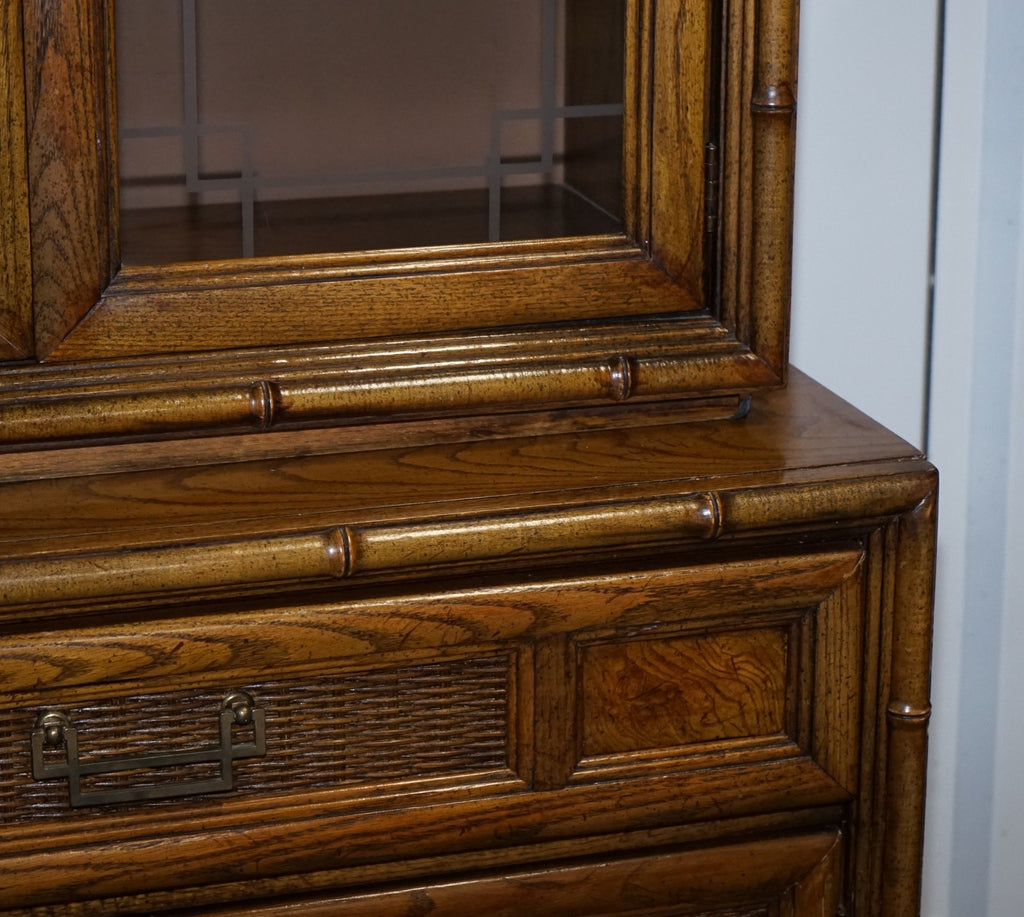 VINTAGE AMERICAN FAUX BAMBOO STYLE DISPLAY CABINET BOOKCASE BY BURLINGTON