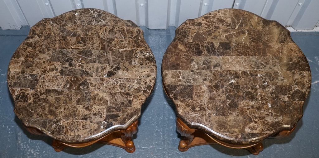 VINTAGE PAIR OF FRENCH STYLE SIDE LAMP TABLES WITH FAUX MARBLE TOPS