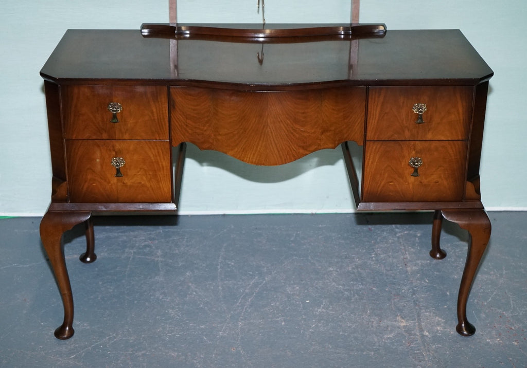 VINTAGE QUEEN ANNE STYLE LEGS DRESSING TABLE VANITY WITH LARGE MIRROR