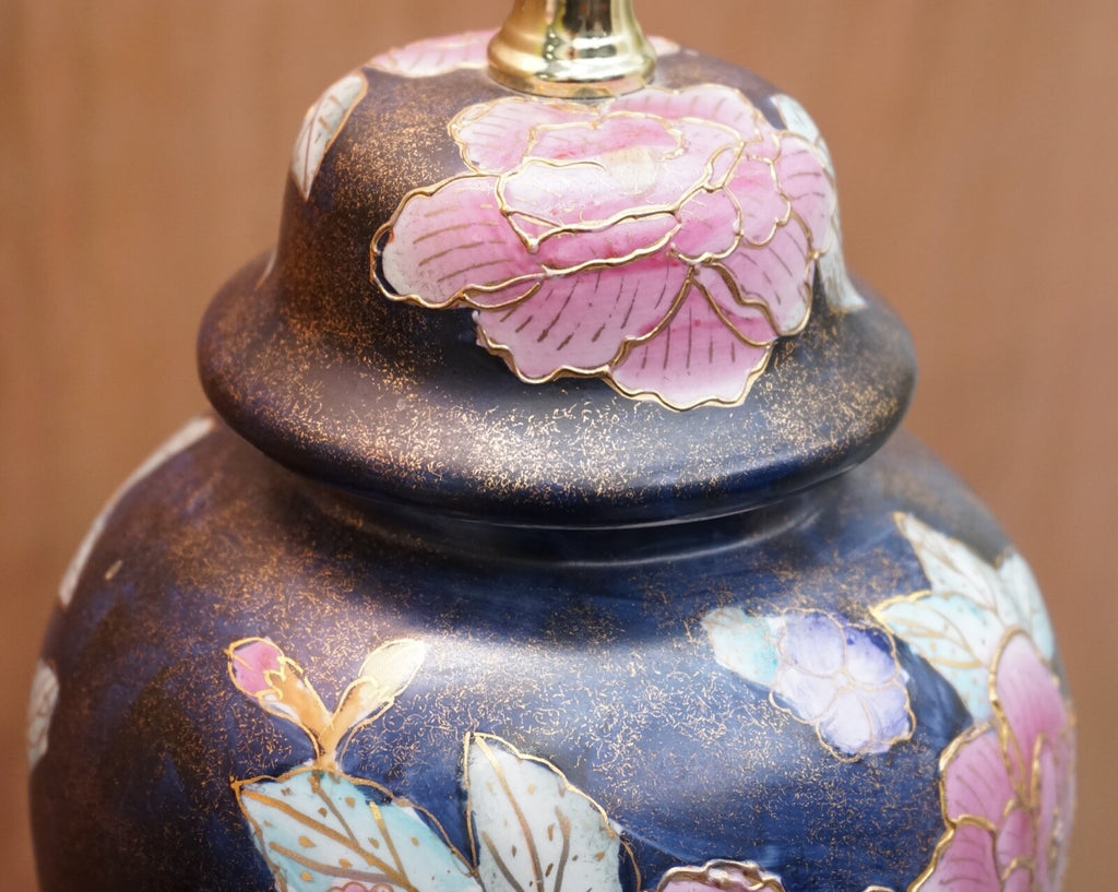 NAVY BLUE LAMP STAND WITH FLORAL ARTWORK