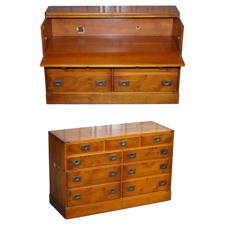 VINTAGE RECORD PLAYER CABINET HIDDEN INSIDE MILITARY CAMPAIGN CHEST OF DRAWERS