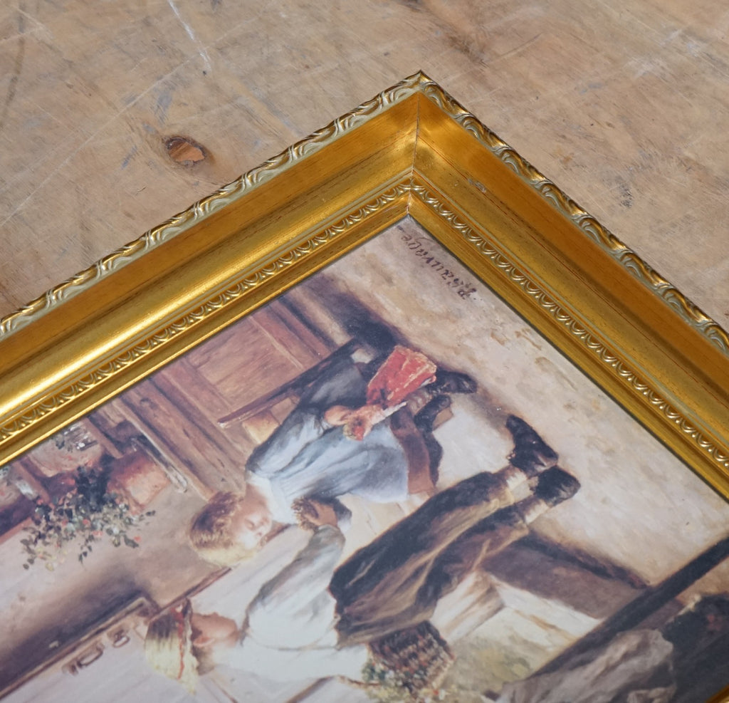 VINTAGE VICTORIAN STYLE PRINT COZY KITCHEN SCENE GITLED FRAME 52 X 42 CM