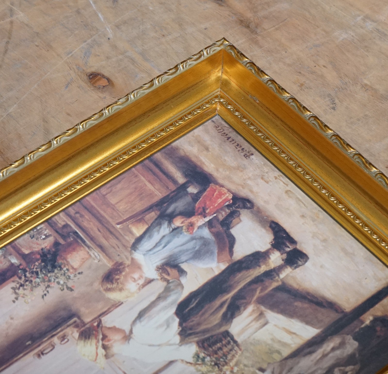 VINTAGE VICTORIAN STYLE PRINT COZY KITCHEN SCENE GITLED FRAME 52 X 42 CM