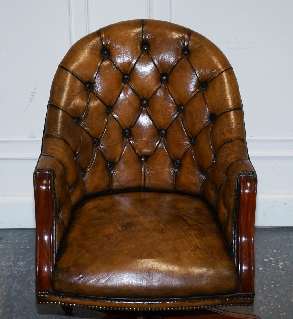 ANTIQUE DEEP BUTTONED CHESTERFIELD GEORGIAN STYLE HAND DYED LEATHER DESK CHAIR