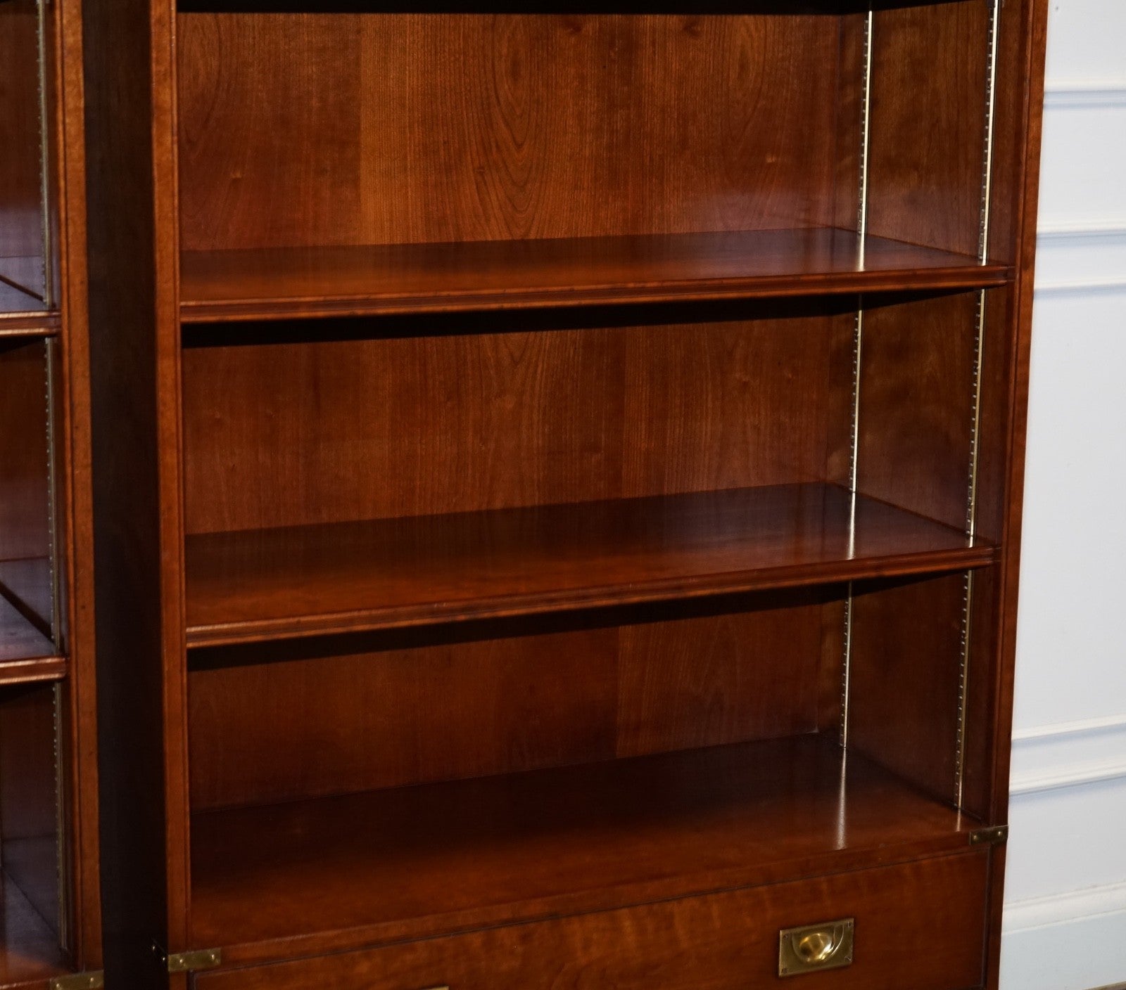 STUNNING PAIR OF KENNEDY HARRODS LONDON MILITARY CAMPAIGN OPEN BOOKCASES