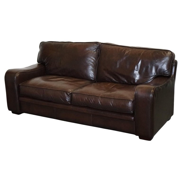 LOVELY VINTAGE CLUB BROWN LEATHER TWO TO THREE SOFA