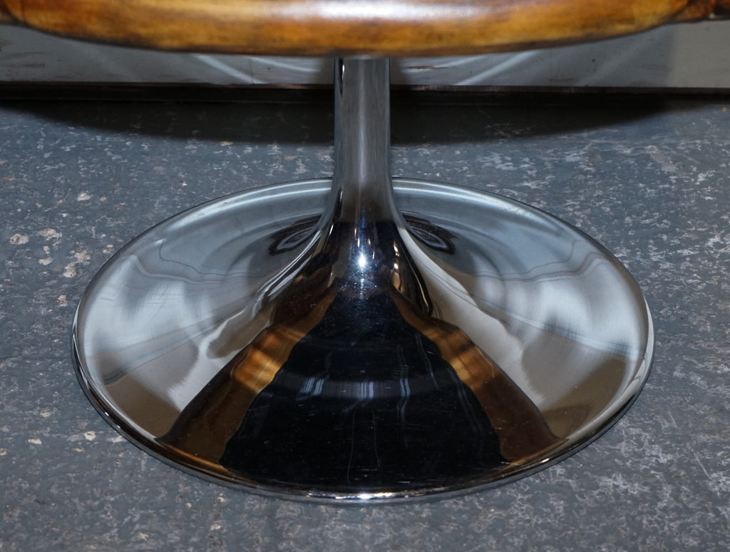 SET OF FOUR RESTORED HAND DYED LEATHER LARGO JOHANSON DESIGN SWIVEL ARMCHAIRS