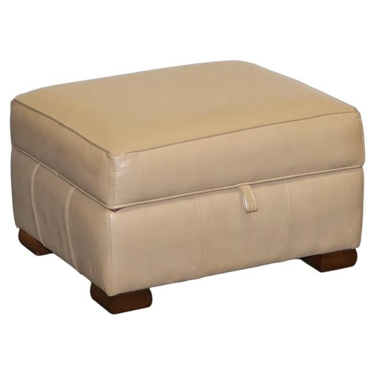 FINE LATTE BROWN LEATHER OTTOMAN FOOTSTOOL WITH STORAGE BY MULTIYORK ENGLAND