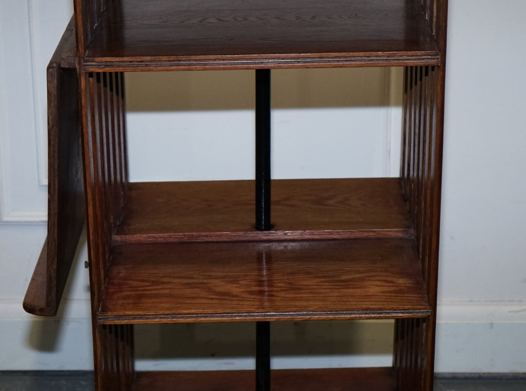 ANTIQUE SUBSTANTIAL OAK REVOLVING BOOKCASE WITH FOLDING READING STAND