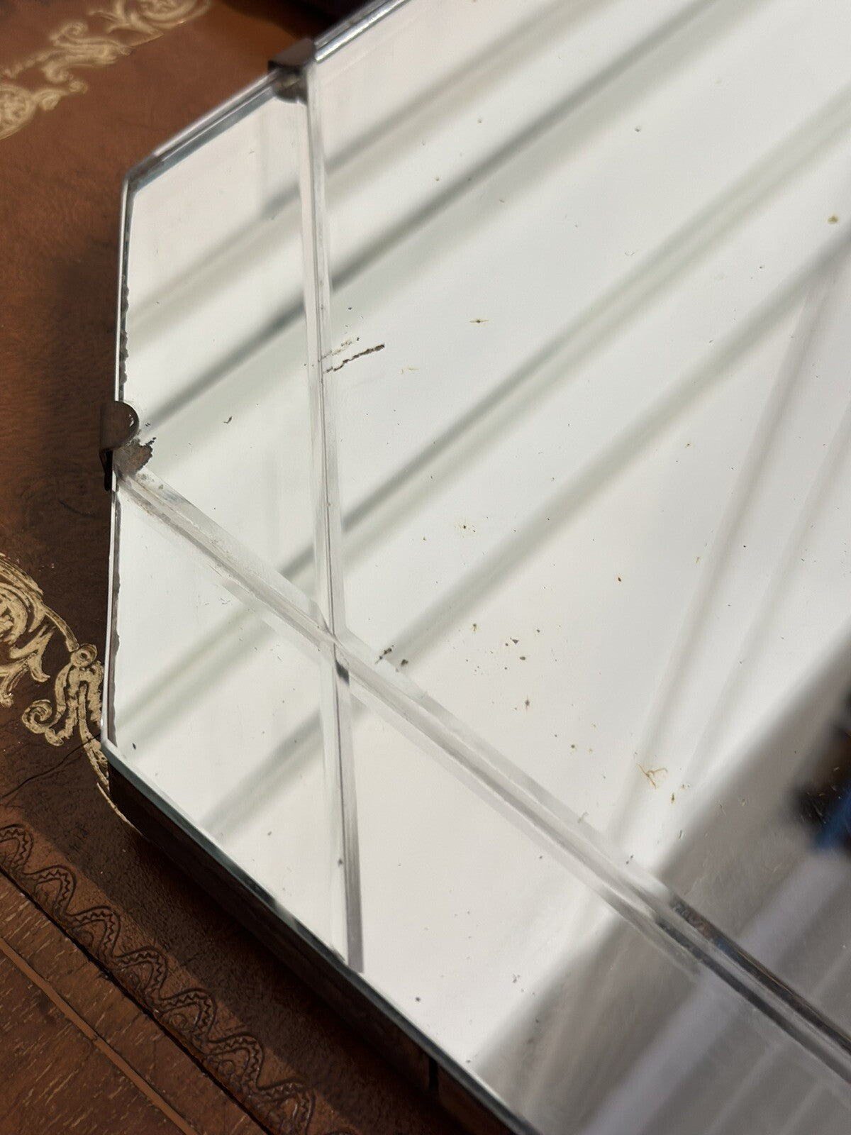 LARGE DECORATIVE 1920s ART DECO PEACH GLASS FLOWER PETAL MIRROR