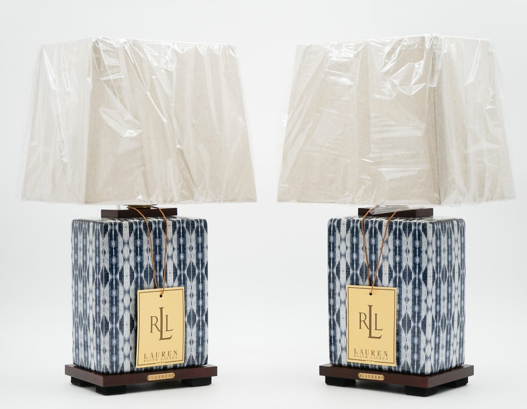 PAIR OF RALPH LAUREN EX DISPLAY CERAMIC BLUE TABLE LAMPS INCLUDING SHADES (1/1)