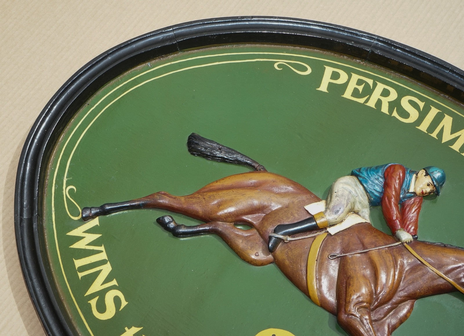 ORIGINAL 1960'S COUNTRY CORNER PUB SIGN PERSIMMON 1896 DERBY DAY SOLID WOOD