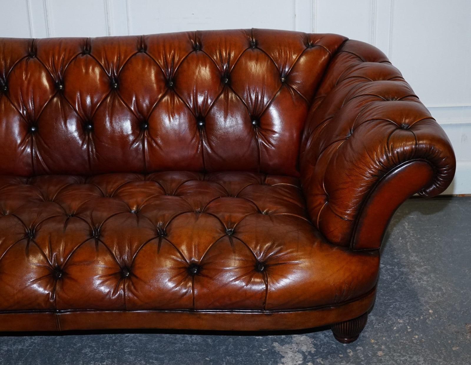 RESTORED HAND DYED LEATHER THREE SEATER CHESTERFIELD TETRAD OSKAR SOFA