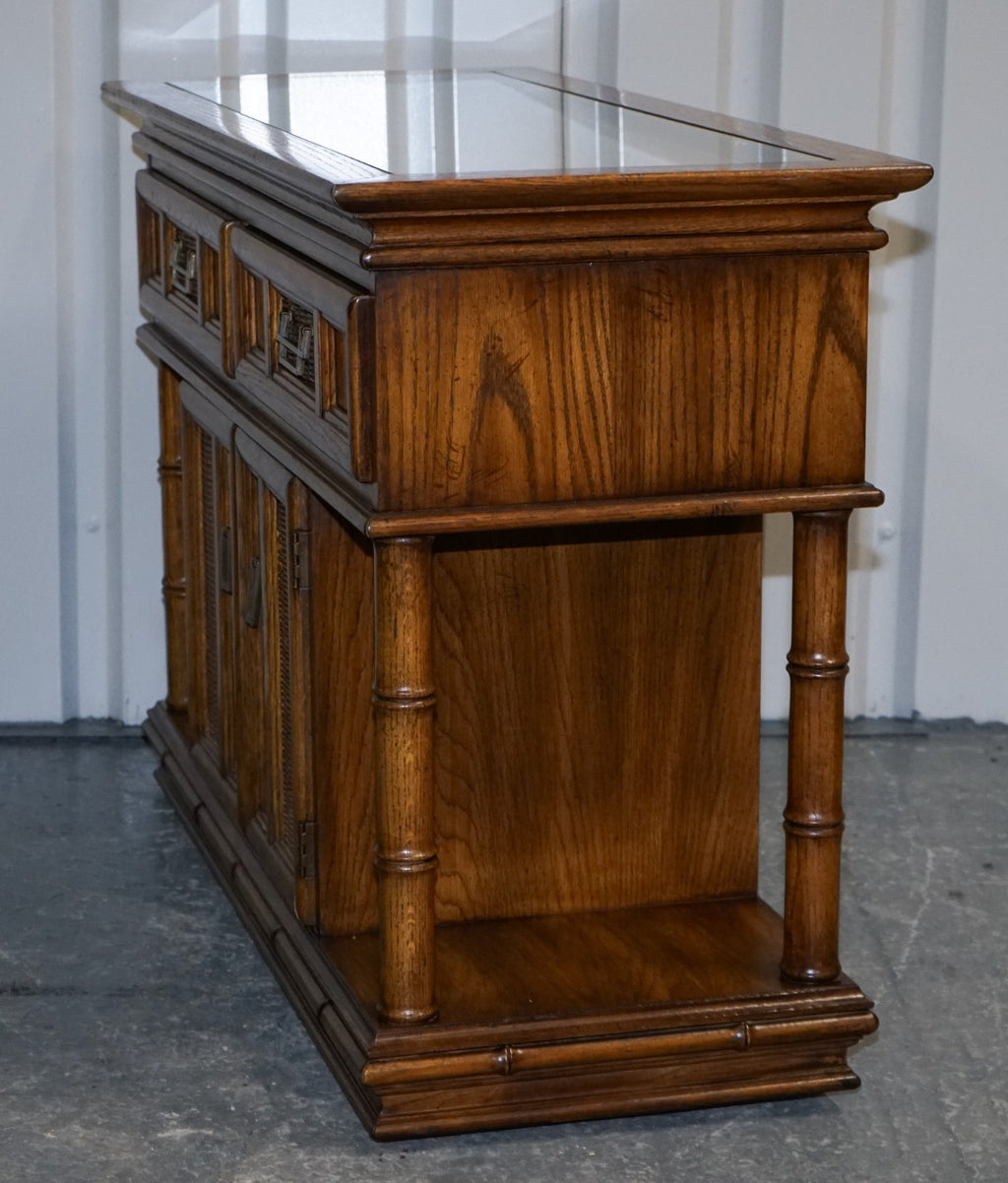 VINTAGE AMERICAN FAUX BAMBOO STYLE CONSOLE TABLE SMALL SIDEBOARD BY BURLINGTON