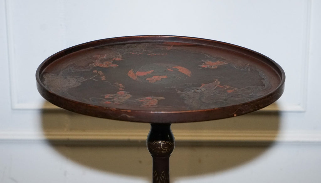 ANTIQUE CHINOISERIE LACQUERED HAND PAINTED SIDE END WINE LAMP TABLE