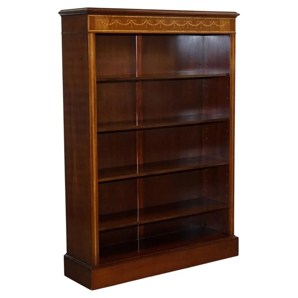 LARGE VINTAGE EDWARDIAN STYLE INLAID SHERATON OPEN BOOKCASE ADJUSTABLE SHELVES