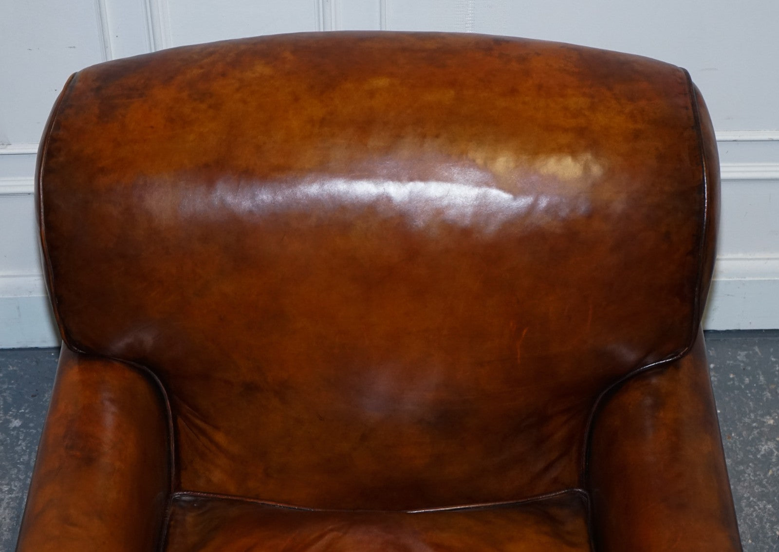 LARGE PAIR HOWARD STYLE HAND DYED LEATHER ARMCHAIRS FEATHER FILLED CUSHIONS