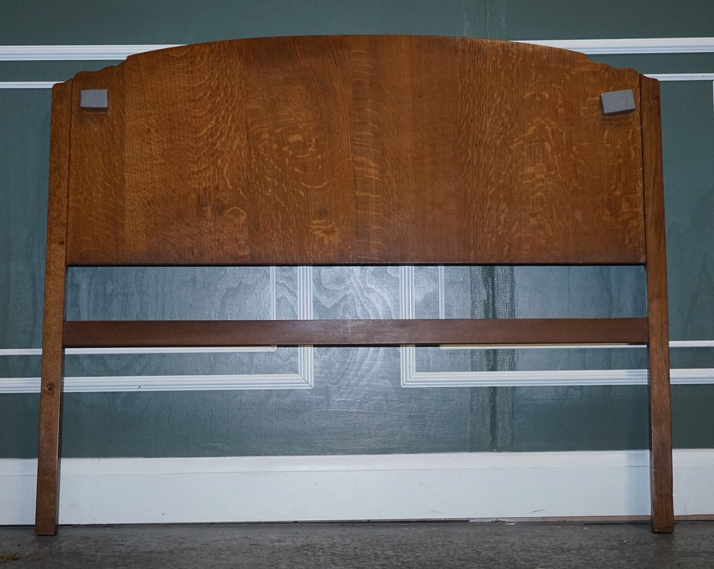 VINTAGE ART DECO OAK DOUBLE CARVED HEADBOARD