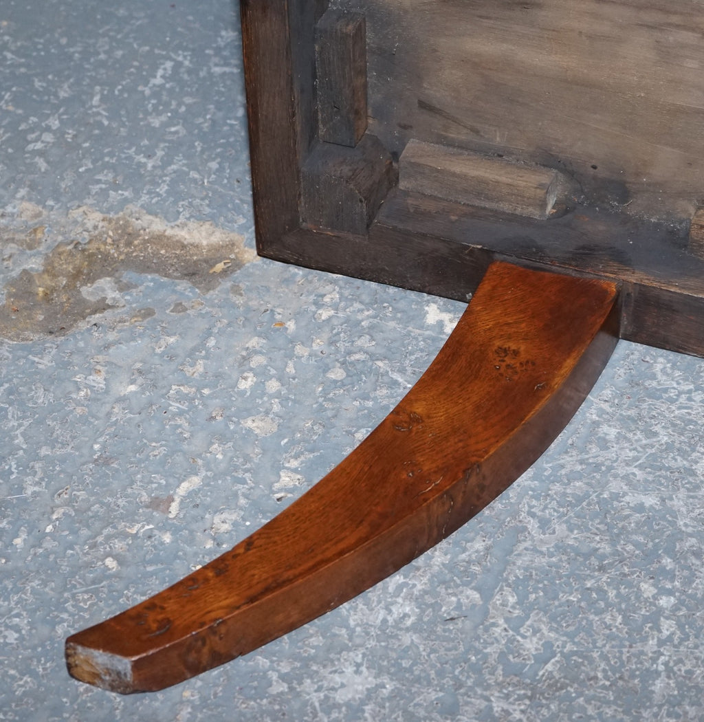 ANTIQUE ART DECO GOLDEN OAK COFFEE TABLE MAPPA BURL TRIM & SPLAYED LEGS