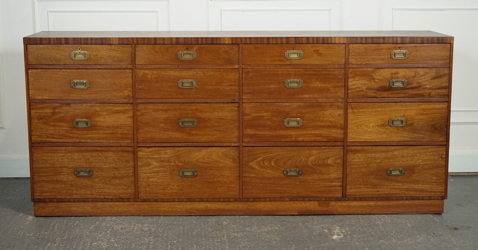 RARE ANTIQUE MILITARY CAMPAIGN MERCHANTS COUNTER SIDEBOARD GRADUATED DRAWERS