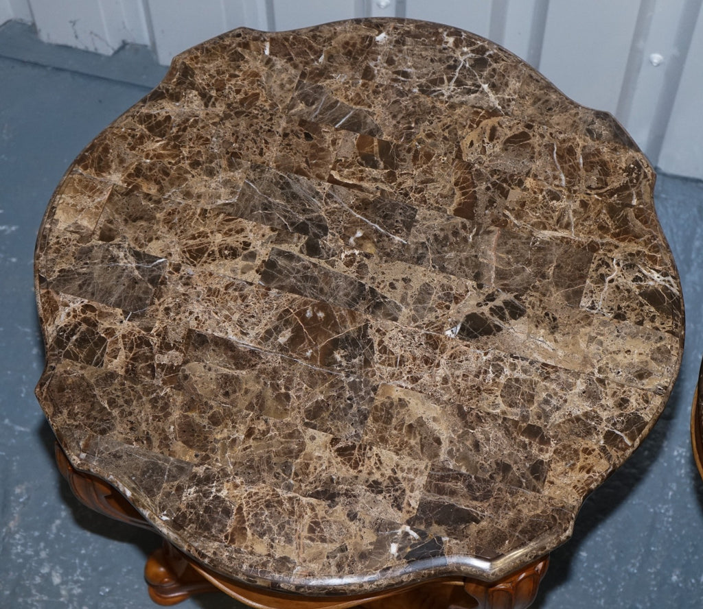 VINTAGE PAIR OF FRENCH STYLE SIDE LAMP TABLES WITH FAUX MARBLE TOPS