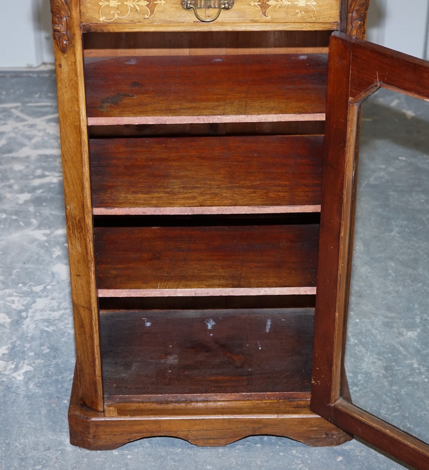 19TH CENTURY VICTORIAN INLAID WALNUT MARQUETRY PIER GLAZED MUSIC CABINET