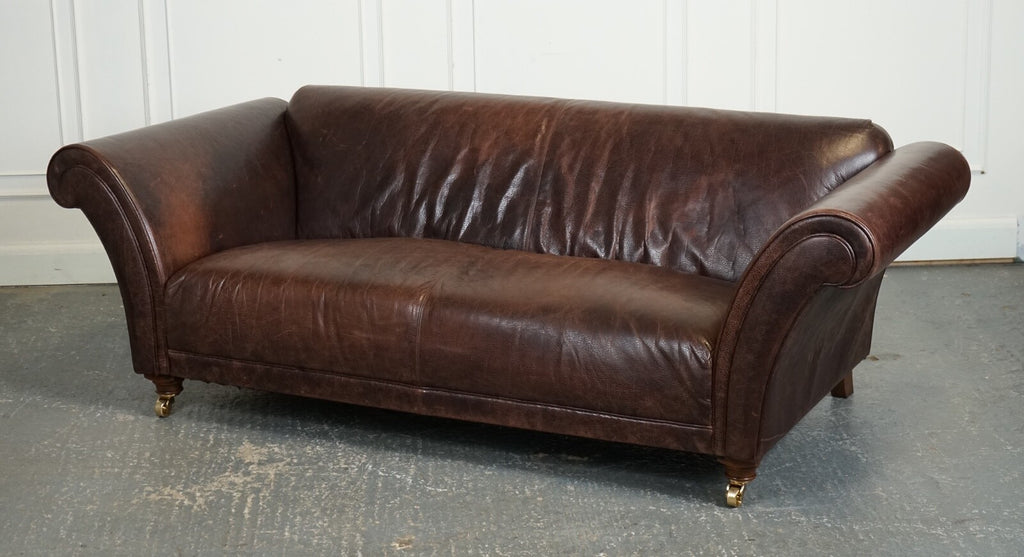 STUNNING FISHPOOLS HERITAGE BROWN LEATHER 2 TO 3 SEATER SOFA