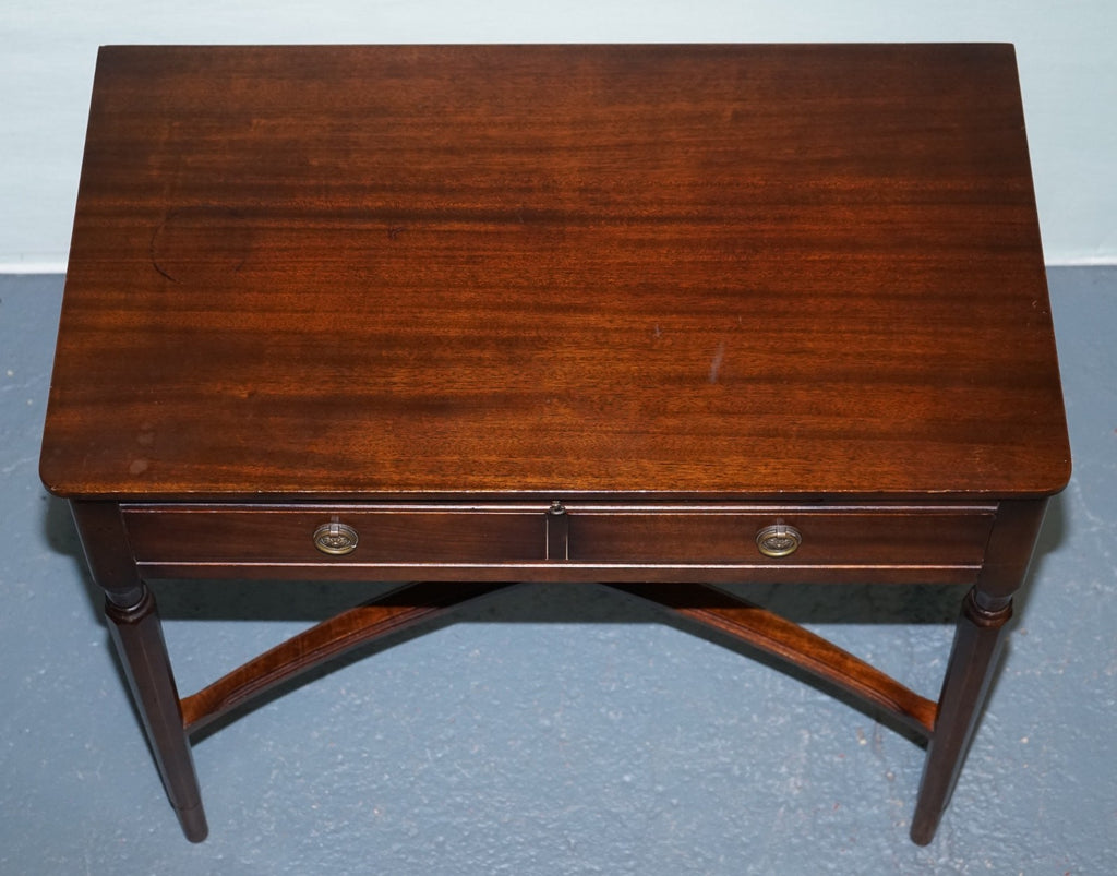 VINTAGE STRONGBOW GAME WRITING DESK WITH PULL OUT TRAY WITH LEATHER INLAY