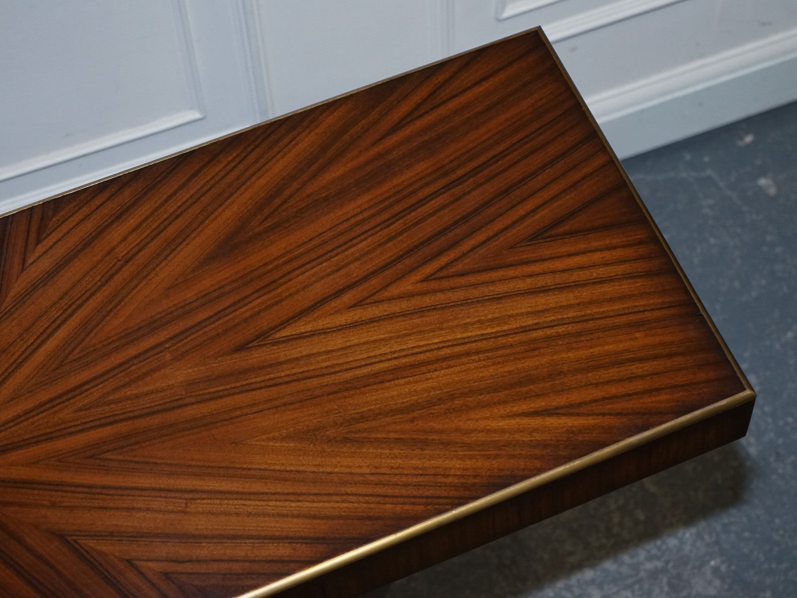 ART DECO EXOTIC MORADO & BRASS VANCUCCI SUNBURST CONSOLE BY THEODORE ALEXANDER