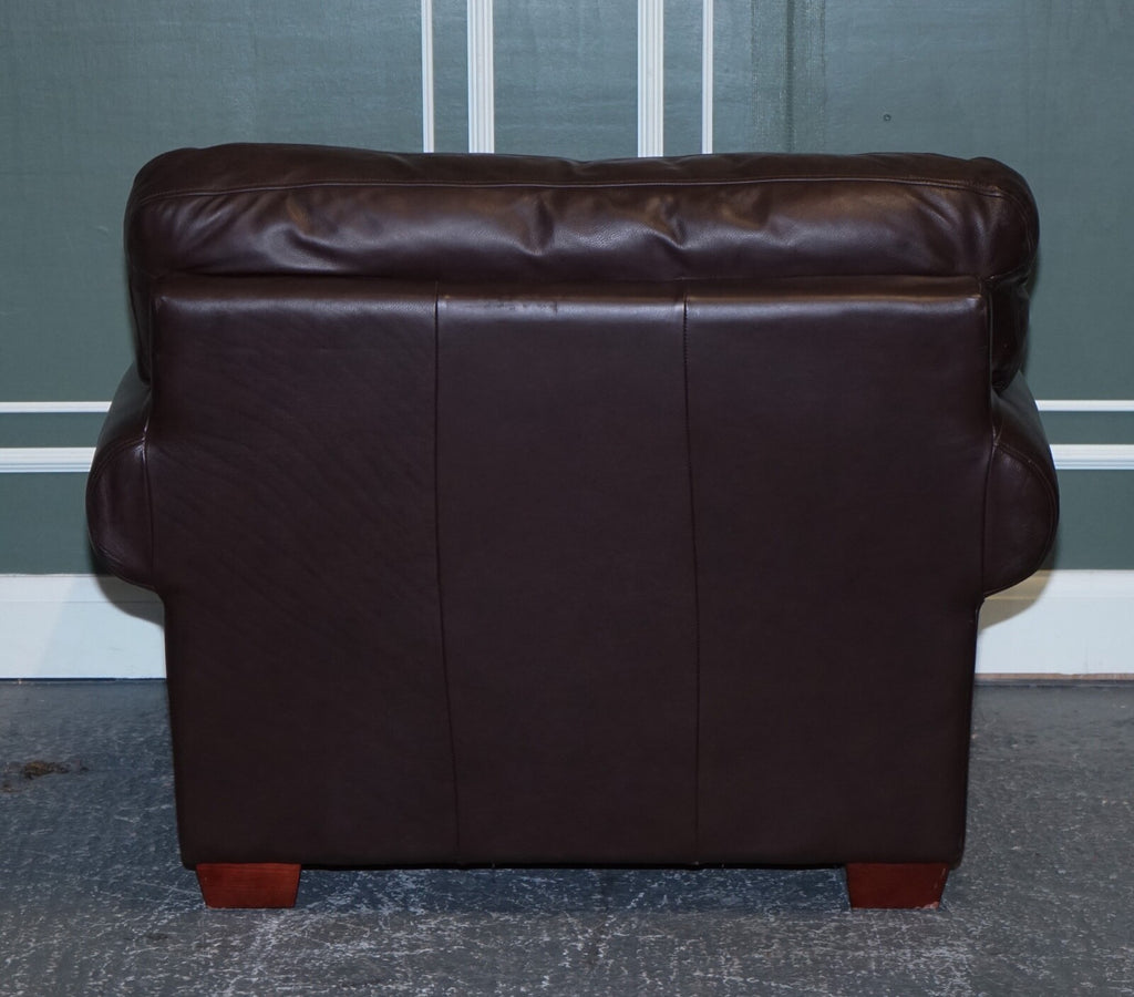 PAIR OF LARGE COMFORTABLE BROWN LEATHER ARMCHAIRS, MATCHING SOFA AVAILABLE