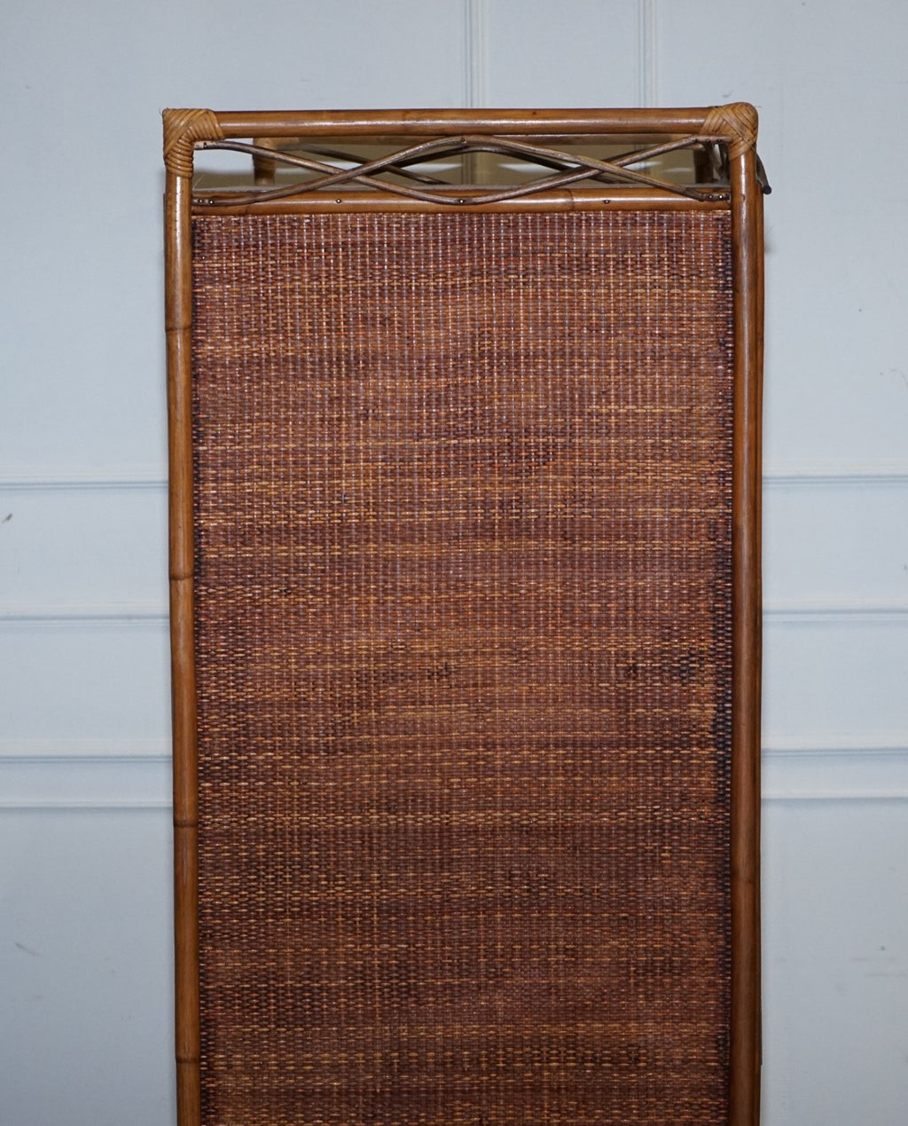 VINTAGE RATTAN AND CANE TWO DOOR AMOIRE OR WARDROBE WITH ONE DRAWER