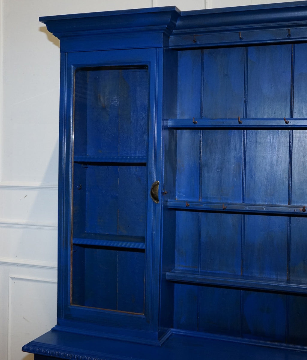 ANTIQUE VICTORIAN VIBRANT BLUE HAND PAINTED KITCHEN CUPBOARD CABINET