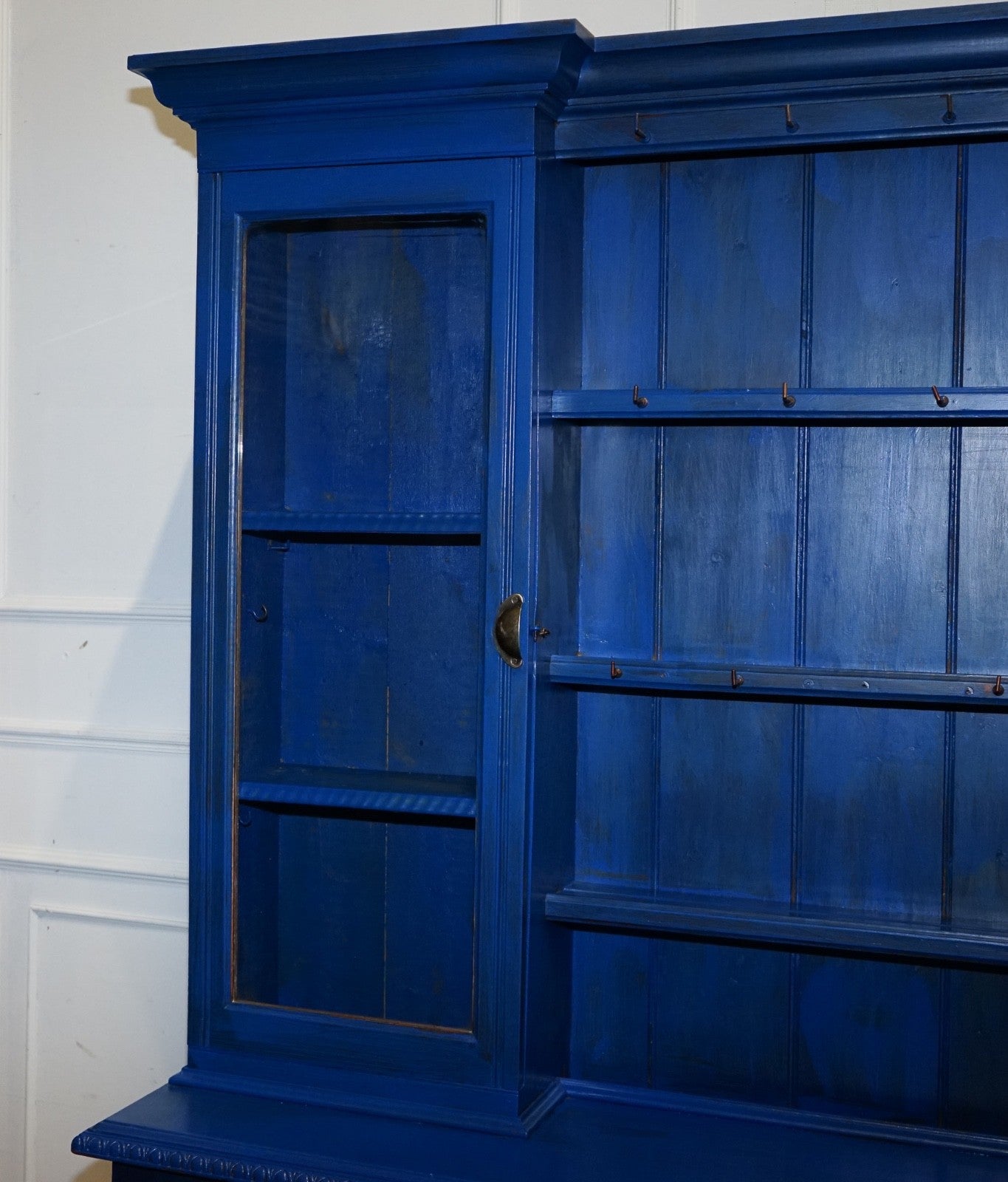 ANTIQUE VICTORIAN VIBRANT BLUE HAND PAINTED KITCHEN CUPBOARD CABINET