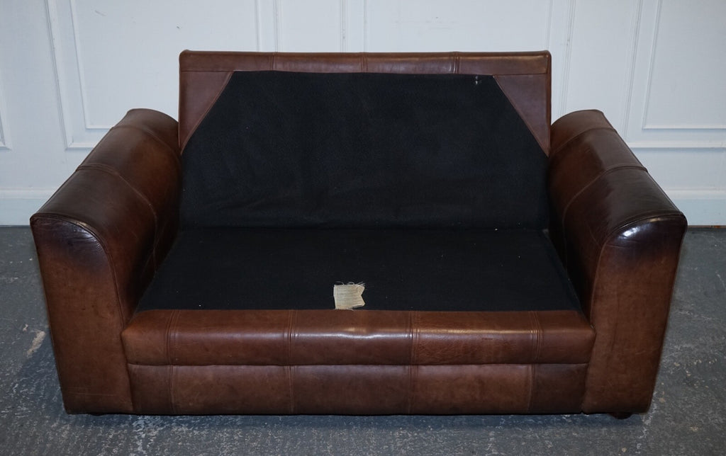 VINTAGE HALO TWO SEATER  BROWN  LEATHER SOFA