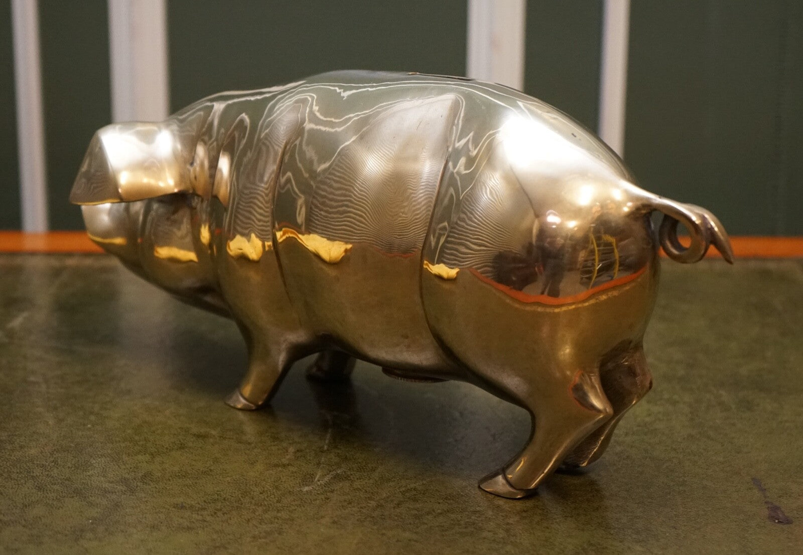 1920s ANTIQUE DECORATIVE BRASS PIGGY BANK