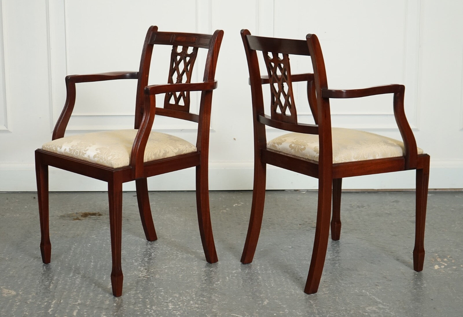 HEPPLEWHITE STYLE BEVAN FUNNELL SET 5 DINING CHAIRS CREAM UPHOLSTERED SEATS J1