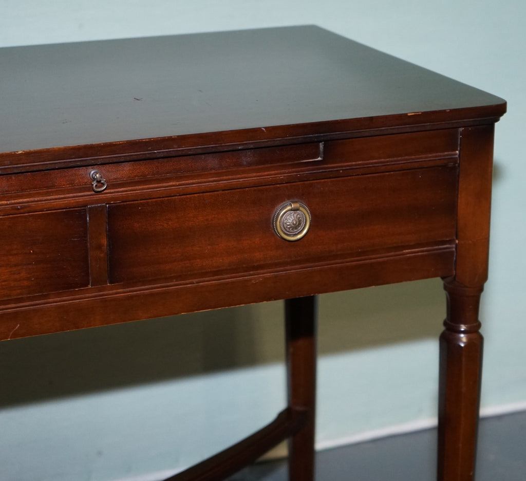 VINTAGE STRONGBOW GAME WRITING DESK WITH PULL OUT TRAY WITH LEATHER INLAY