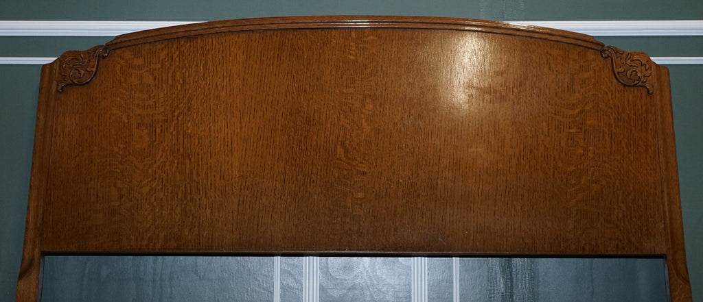 VINTAGE ART DECO OAK DOUBLE CARVED HEADBOARD