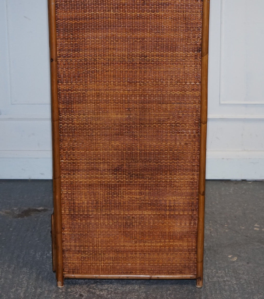 VINTAGE RATTAN AND CANE TWO DOOR AMOIRE OR WARDROBE WITH ONE DRAWER