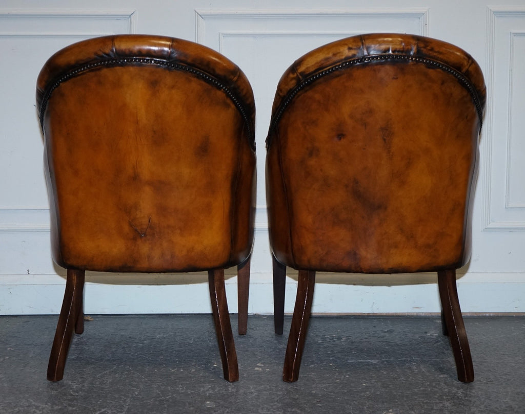 SET OF FOUR ENGLISH CHESTERFIELD HAND DYED LEATHER OFFICE LIBRARY TUB CHAIRS
