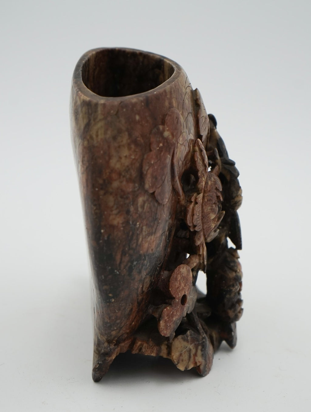 EARLY 20TH CENTRY ORIENTAL CHINESE HAND CARVED FLOWERS SOAPSTONE DECORATIVE POT