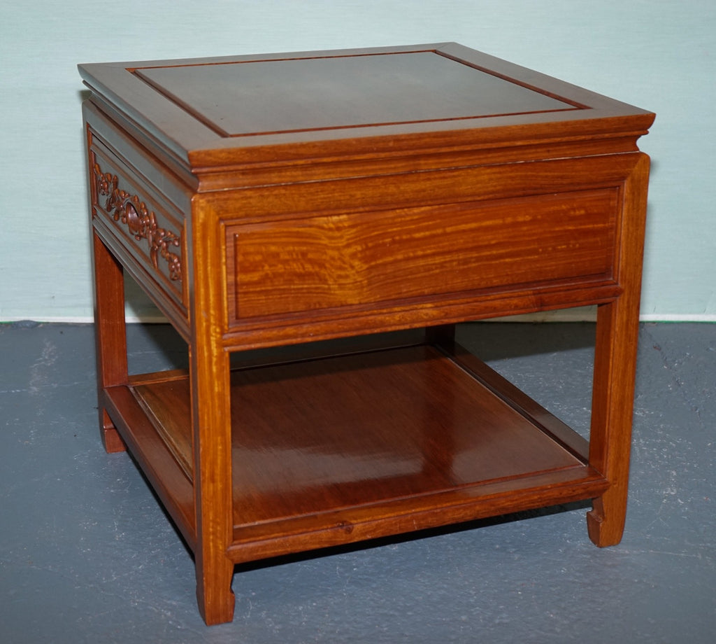 ORIENTAL CHINESE VINTAGE TEAK NIGHTSTAND BEDSIDE TABLE WITH DRAWER